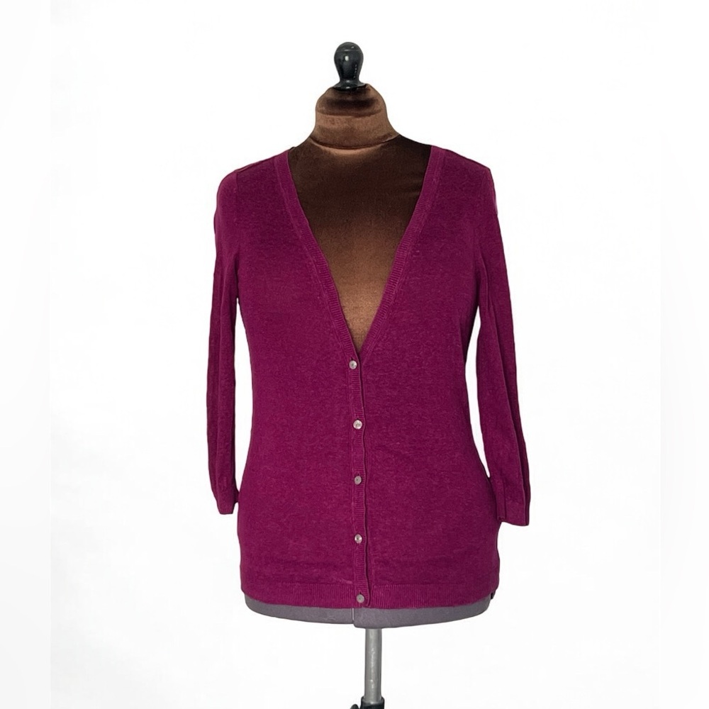 Banana Republic Women's Linen-Blend Cardigan Button Front 3/4 Sleeve Wine Size M
